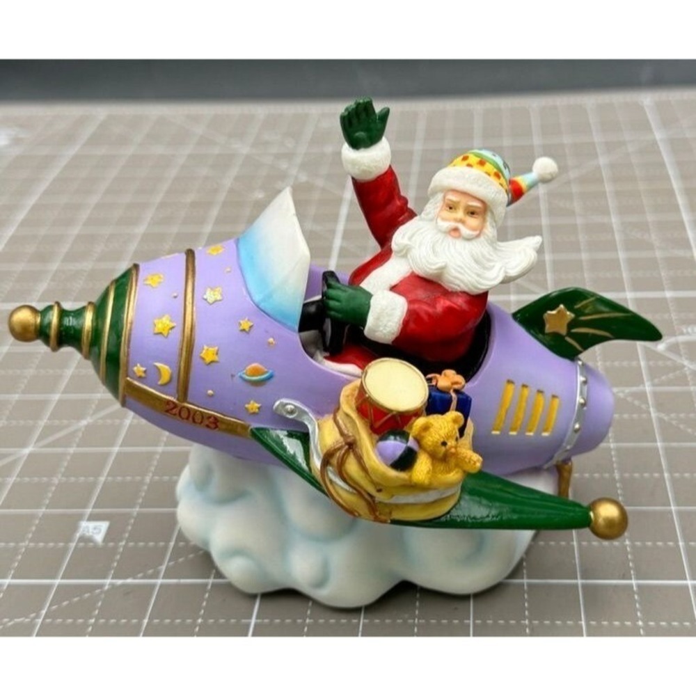 Lenox Santa's Rocket Ride Figurine Porcelain Santa on Purple Plane Toys 5.5"